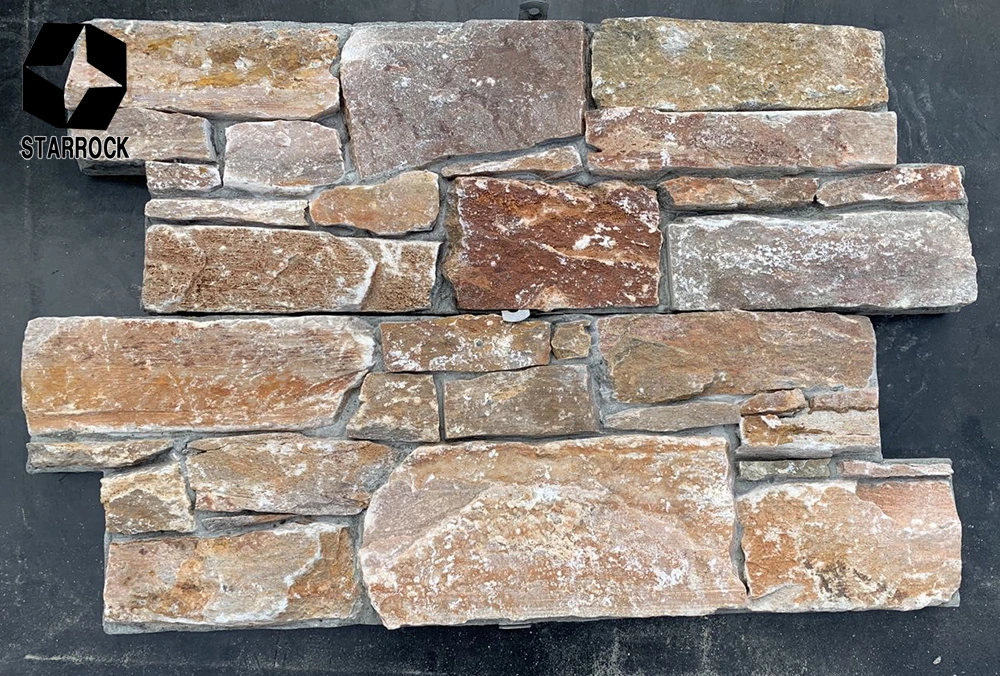 Rusty Quartz Nature Culture Stone for Home Decoration Stacked Slate Z Shape Wall Cladding for Wall Panel