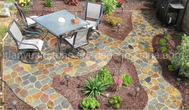 Grey/Black/Yellow Meshed Slate Net Flagstone for Outdoors Paving Tiles